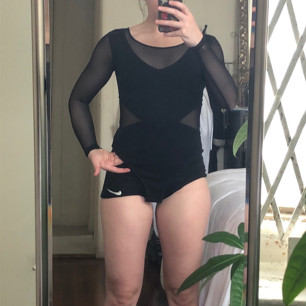 Black bodysuit with mesh cut-outs